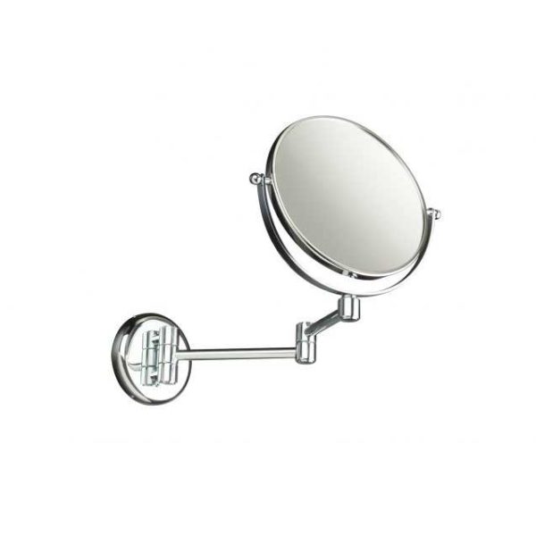 Specchio ingranditore bifacciale 3x con supporto snodato in ottone cromato di Stilhaus